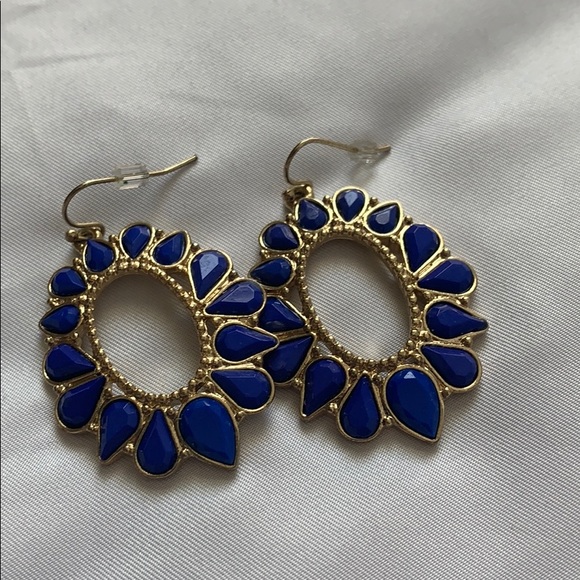 BEAUTIFUL BLUE&GOLD COLORED TEARDROP EARRINGS - Picture 7 of 8